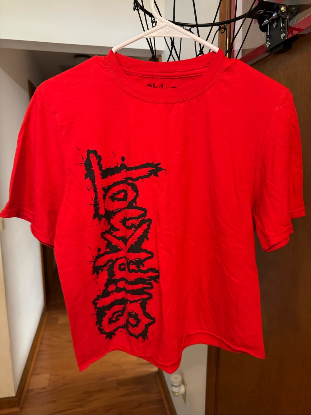 Red Graphic Crop Top with Vertical Black Print